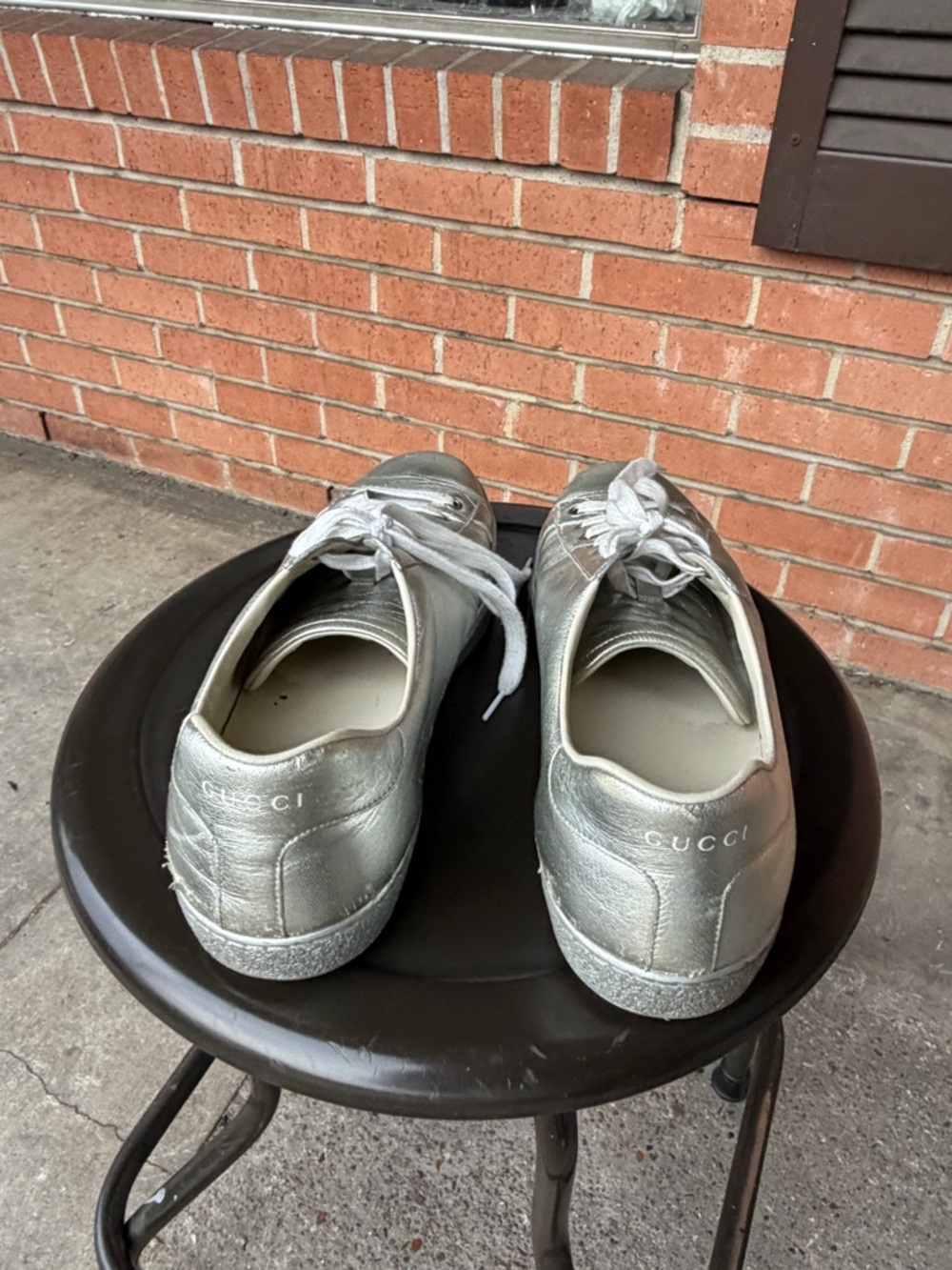 Gucci Ace Metallic Silver Leather Low-Top Sneaker - Picture 4 of 10